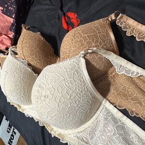 Aerie Bras With Rhinestones - Cream and Tan Size 42C and 42D BNWT